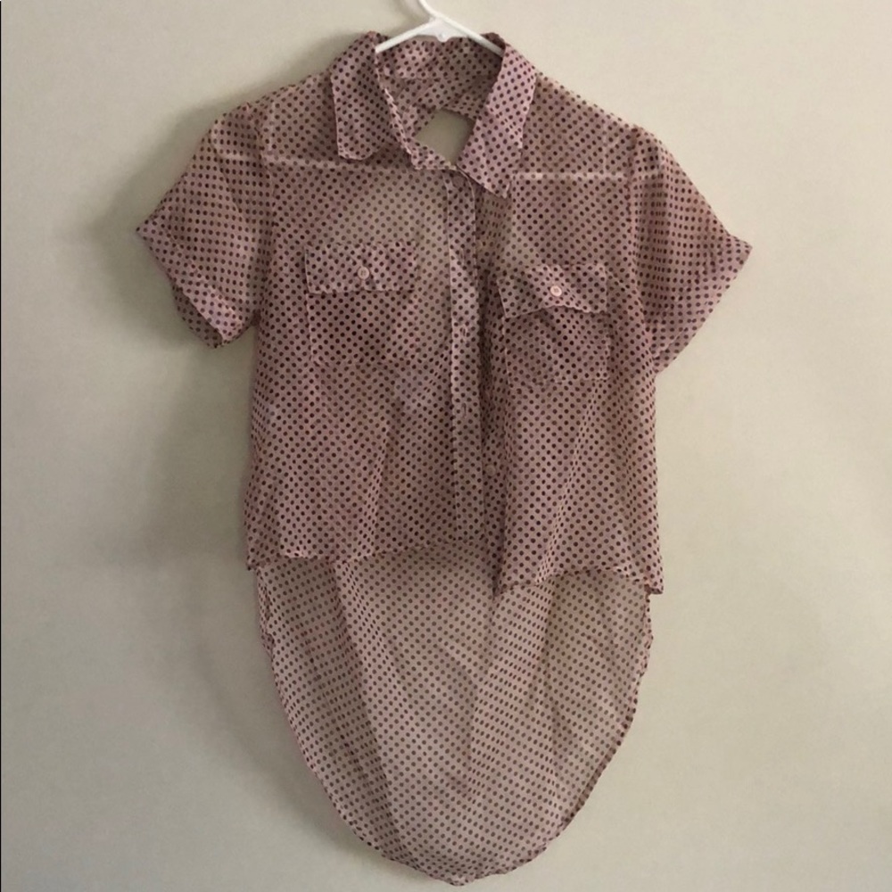Pink Sheer Open Back Polka Dot Top
